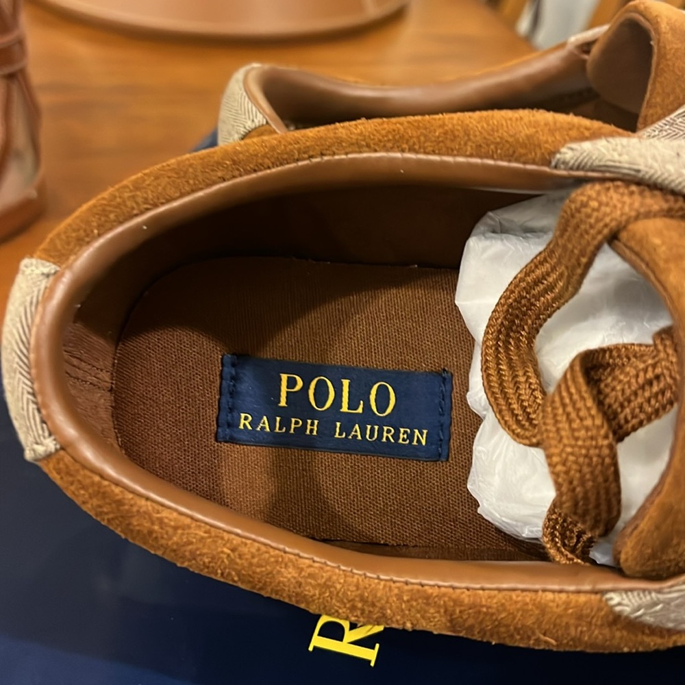 Polo Ralph Lauren Halmore Herringbone Shoes Sneakers khaki brown Men’s Size 11.5 - Picture 10 of 12
